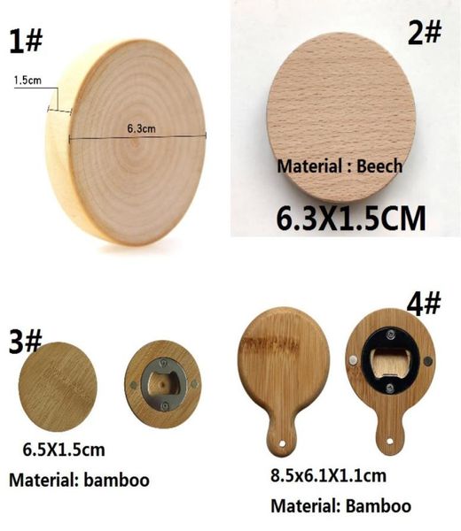 2022 leere DIY -hölzernen runden Formflasche Opener Coaster Kühlschrank Magnet Dekoration Bierflaschen Opener Strand Bamboom Pan Form7093286