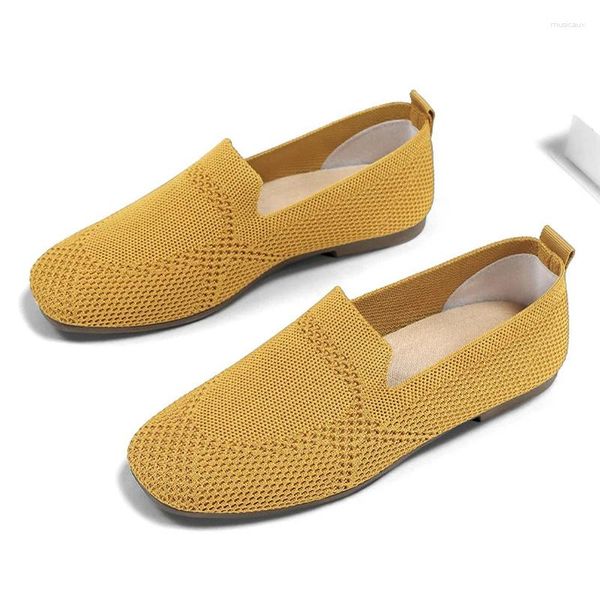 Lässige Schuhe Frühling Sommer für Frauen atmungsaktives Strick-Slip-On-Laibers rund Zehengirl Flats Boots Boot