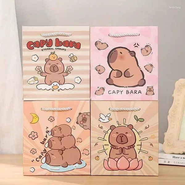 3.5x14x7cm Capybara Borse da regalo a tema cartone animato sacchetto di carta con manici per le mani di compleanno per bambini