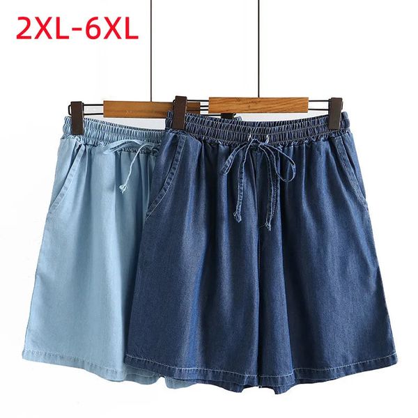 Shorts per jeans per estate per donne per donne per donne grandi gamba larga larga e denim 3xl 4xl 5xl 6xl 240420