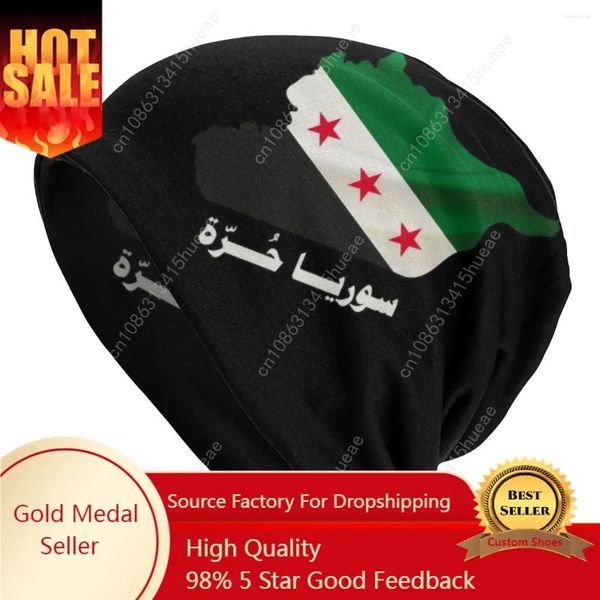 Berets Winter Warm Strick Hüte Unisex Erwachsener Syrien Unabhängigkeit Flagge Karte Arabische Kalligraphie Schädel