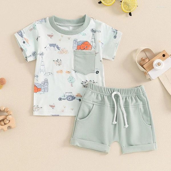 Set di abbigliamento per bambini piccoli cortometraggi estivi outfit top a maniche corte e set 2 pezzi di vestiti per la spiaggia casual