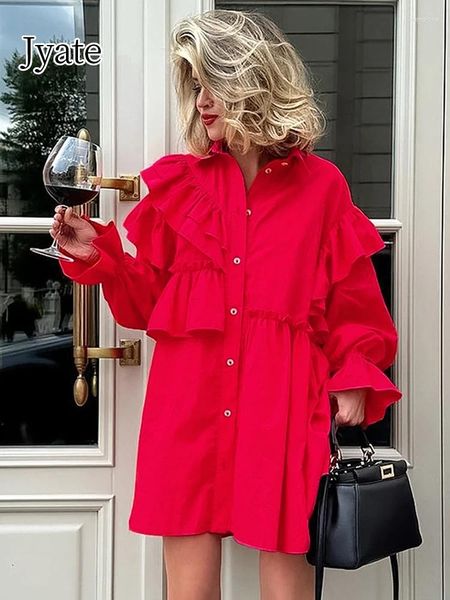 Женские блузки Jyate Red Elegant Ruffled Edge Formts Французские чистые хлопчатобумаж