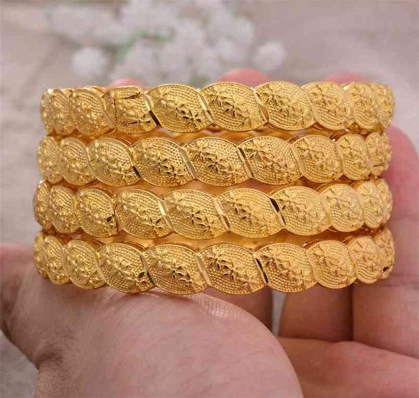 4PCSLOT 24K Dubai Bangles African Gold Color for Women Girls Bracelets Jóias Etiópia Casamento Jewerly Gift 2109188446746