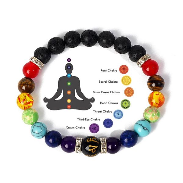 7 Chakra Diffusor Armbänder Männer Frauen natürliche Lava Steinkristallheilung Angst Schmuck Mandala Yoga Meditation Armband Geschenk 240423