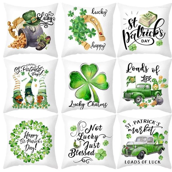 Kissen St. Patrick's Day Throw Cover grüne Muster Klee Hüte Drucke Abdeckungen Festival Sofa Home Decor Square Kissenbezug