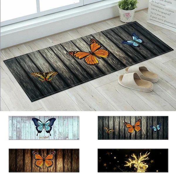 Teppiche Schmetterling Holzbrett bedruckte Küchenmatte Flur Langer Streifen Teppich Wohnzimmer Teppich