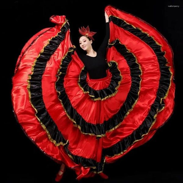 Stage Wear Women Women Spanish Boulfight Dress Dress Flamenco Dança Performance Red Fantasia Abertura da saia para dança feminina para adultos
