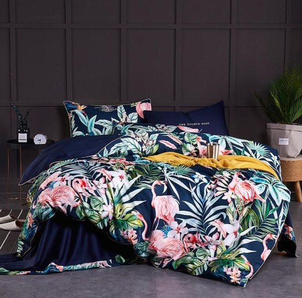 Birds de estilo chinoerie folhas impressas algodão egípcio mole tampa de lenha de cama de cama de cama de cama rei size size de cama lj25248716