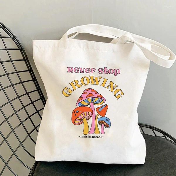 Sacchetti per la spesa harajuku colorato per spalle da funghi donne canvas shopper modalità casual estate femmina