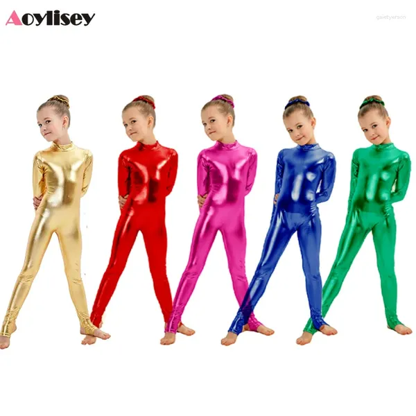 Girl Wear Girls Shiny Metallic Unitards Staffers Dance Gymnastics Leotards Dancewear Show Spect Show costume di Halloween