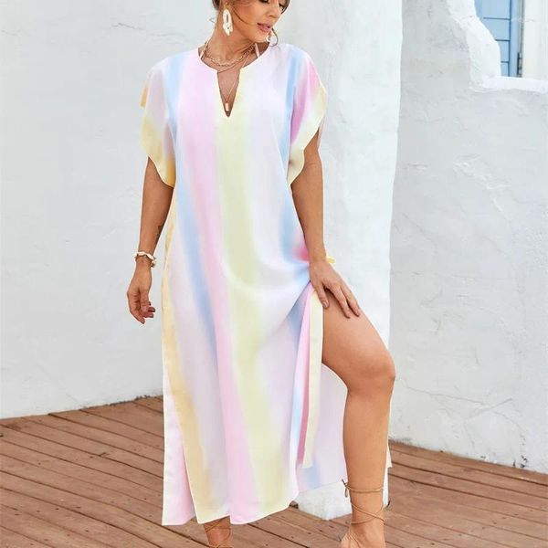 Sexy Rainbow Bikini Cover-up per donne Summer Beach Swim Dress Vacation Clubwear 2024