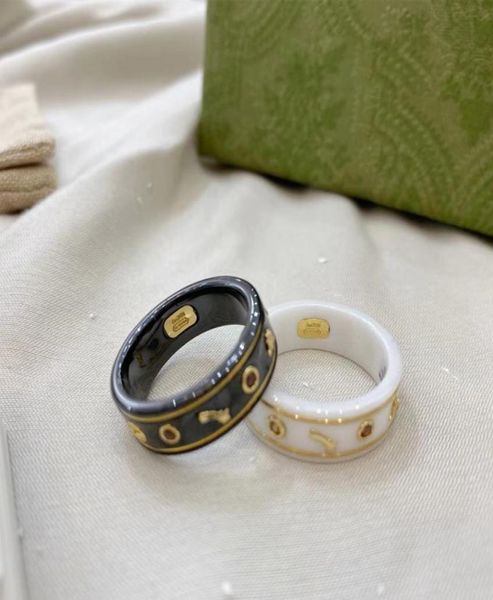 Banda de cerâmica g anéis de letra para homens jóias jóias gold ring designer lateral pedra unissex cerâmica de luxo design de moda casal1621527