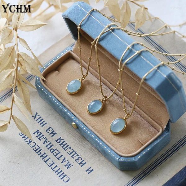 Подвесные ожерелья натуральное морское каменное колье для женщин хрустальные украшения из нержавеющей стали с YCHM