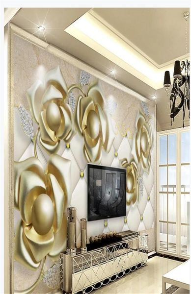 3D -Wandgemälde Tapete für Wohnzimmer 3D Dreidimensionales Goldener Perlenblumschmuck Hintergrundwuchs Wall4986978