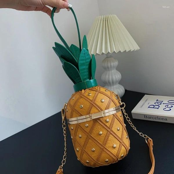 Akşam çantaları ananas kova çantası kadınlar için 2024 benzersiz moda sevimli omuz kadın hip hop karikatür çanta deri crossbody