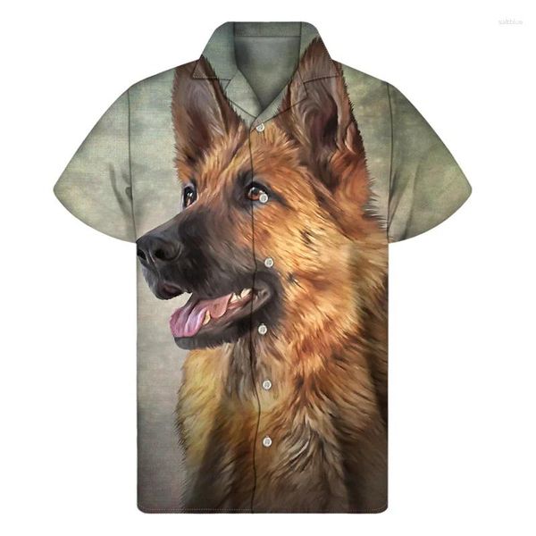 Camisas casuais masculinas retrato de cachorro vintage Hawaiian Cirlat