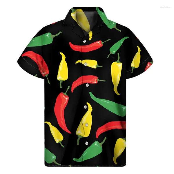 Camicie casual da uomo camicia per peperoncino colorato per uomo stampato 3d pepe 3d hawaian estate abbottonate top a maniche corte gira di strade aloha camicetta