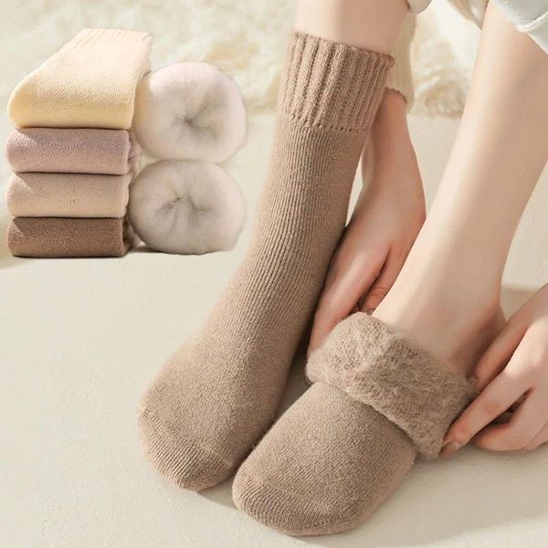 Donne calze inverno di colore solido inverno spazzolato da donna spessa calda pentola di lana sonno a tubo medio sonno comodo e morbido