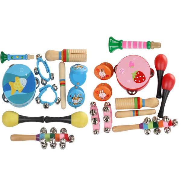 Bloco 10 PCs Orff Instrument de Instrumentos Musicais Música Brinquedos de Educação para meninos e meninas Educação em idade pré -escolar Tambourine