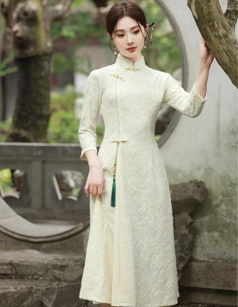 Abiti casual Ao Dai Cheongsam Autunno inverno Elegante Slim Slip Slip Qipao Vestenza in stile cinese Classico Classico Abito da donna tradizionale da donna