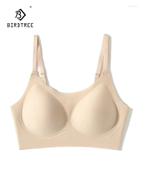 Bras Birdtree 89%echtes Seiden -Traceless Bra Frauen Feste Draht kostenlos ein Stück Stil sexy dünne Basisunterwäsche 2024 Sommer P44688QC