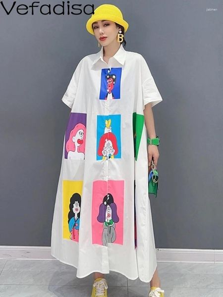 Partykleider Vefadisa 2024 Sommer Frauen Mode Polo Kragen Illustration gedrucktes Hemd Kleid Casual Trendy Girl Black White Zy1541