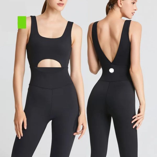 lu Frauen Körperanzüge für Yoga Sport-Jumpsuiten Einteilige Sport schnell trockenes Training BH Sets ärmellose Spiele Fitness Casual Schwarzer Sommer