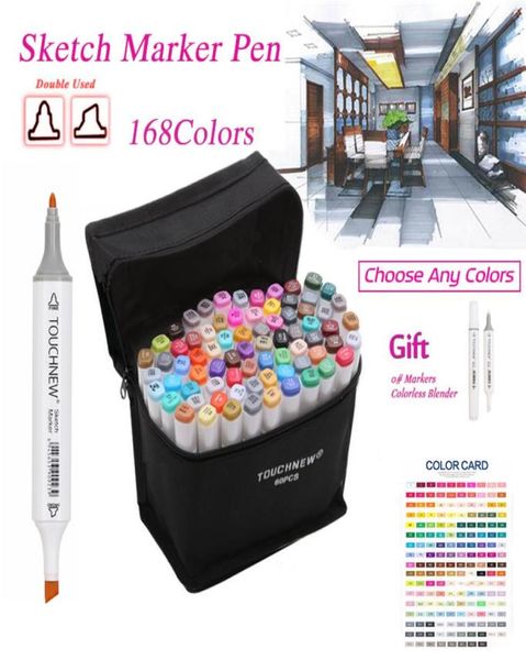 TouchNew 168Colros pode escolher qualquer marcador de cores definido com caneta de esboço de cabeça dupla para desenho de mangá de artes de animação de materiais C181123070465