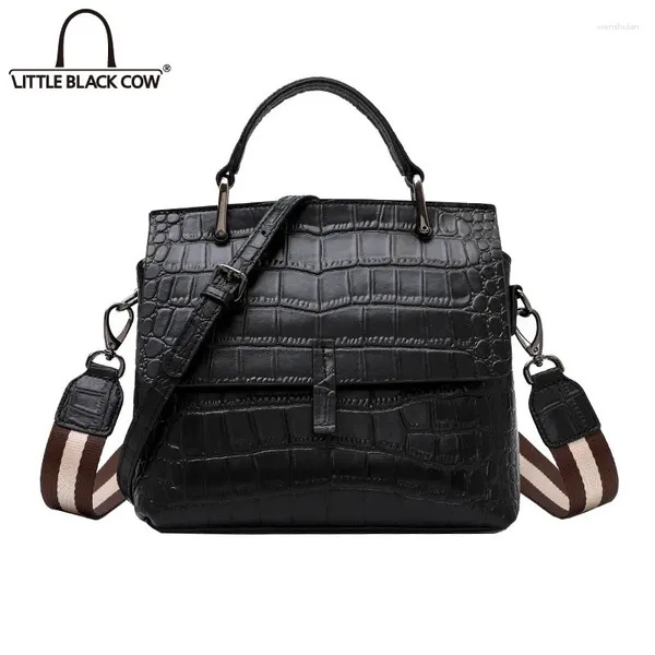 Umhängetaschen Ladies Black Echt Leder Handtasche Mode große Kapazität Krokodilmustertasche Büro Casual Crossbody Tote