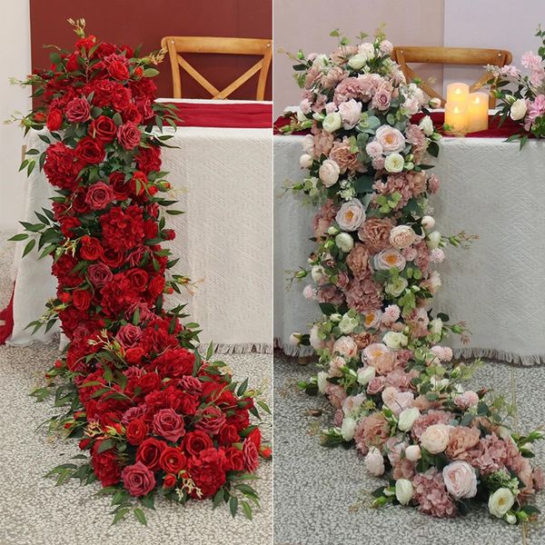 2m Artificial Flower Strip Event Table Runner Arranjo floral Decoração de cenário de casamento Props Arch Flor String Janela Display 240416