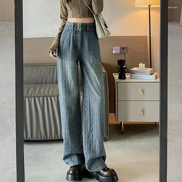 Jeans femininos Vintage Streetwear Baggy Women 2024 Spring Y2K American Wide Leg Denim Pants Womens High Wistide Straight Troushers Mom