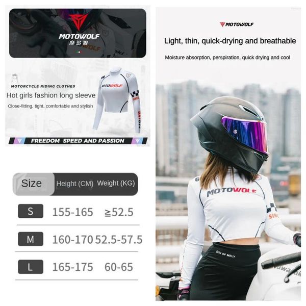 Motorradbekleidung Motovolf Frauen eng anliegender langärmer kurzes T-Shirt Summer Fashion Street Navel exponiert