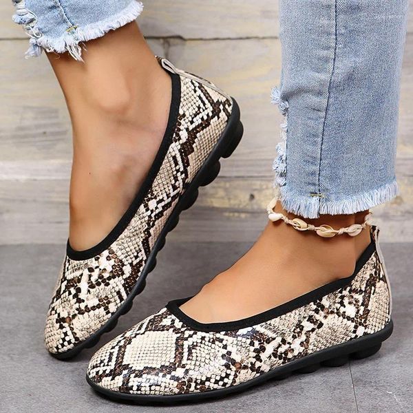 Gelegenheitsschuhe Frauen 2024 Herbst Fashion Snakeskin Flats Laafers Größe 43 Nicht-Slip-On Lazy Zapatos de Mujer