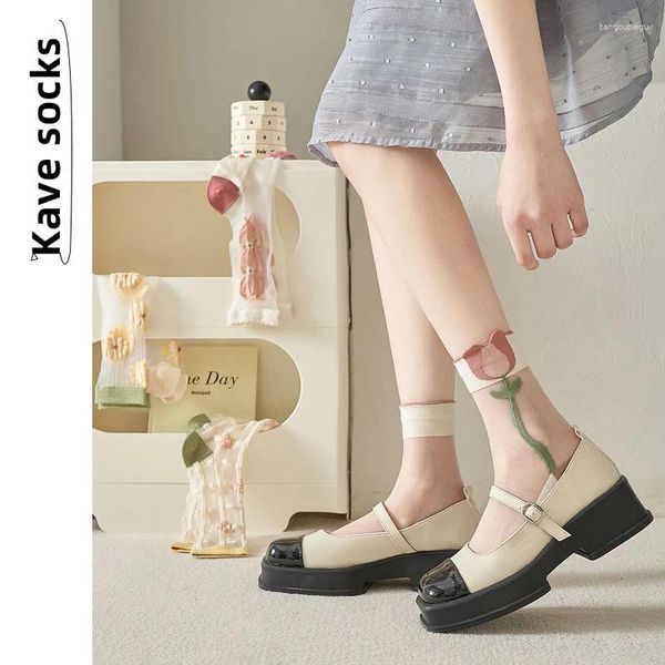 Donne calzini kave estate dolce fiore di fiore da donna della tubo medio di seta traspirante in cristallo all'ingrosso INS Trend Card Stockings