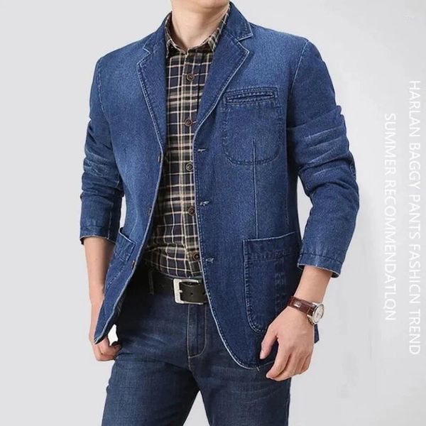 Abiti da uomo in denim blazer maschio jean giacca cappotto tre bottoni outwear taglia m-4xl