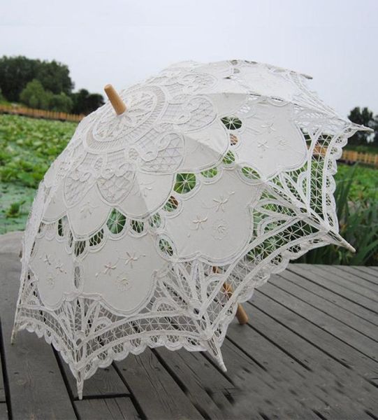 PACE PARASOL ombrello ombrello ombrello elegante ricamo di cotone in cotone Ivory Battenburg 32 pollici per 1 pezzo4810779