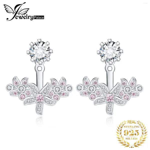 Brincos de garanhão JewelryPalace Chegada Flores de cluster vintage redondo rosa Branco Gemstone 925 Jaquetas de prata esterlina para mulher