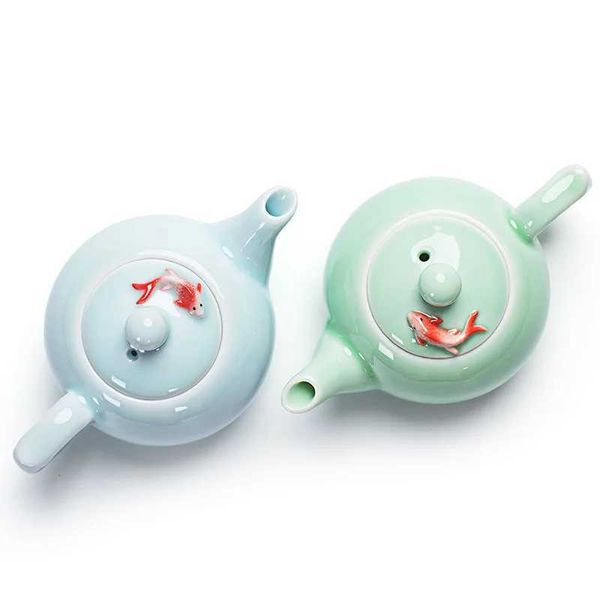 TeAware Setleri Yaratıcı Celadon Çaydansı Küçük Balık Teapotexquisite Teapot Kettlecoffee Tea Setschinese Gelenekler Çiçek Çay Pot Çayware