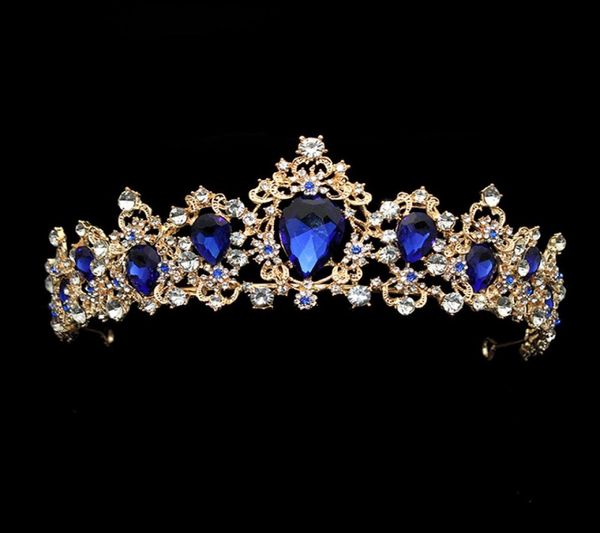 Große Luxus -Mode -Kristall -Hochzeit Braut Tiara Diamante Royal Blue Crown Festzug Prom Haarschmuck für Brautjungfernbraut C1811201155475