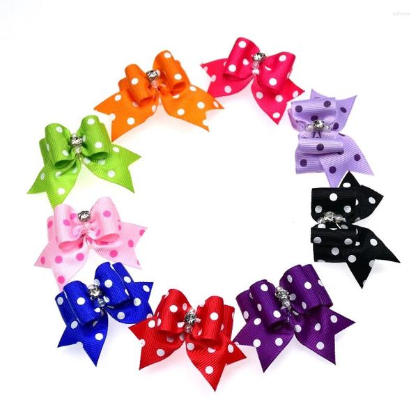 Köpek kıyafetleri 100pcs/lot Çiftler Pet Bows Aksesuarlar Dot Style Elmas Saç Kauçuk Bantları Tatil Tımar Ürünleri