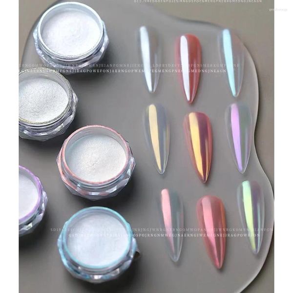 Nagel Glitzer Schimmer Aurora Perle weiße Pulver Chrom Rieben Sie Pigment Staubholografische Maniküre UV Gel polnische Augengesicht Meerjungfrau