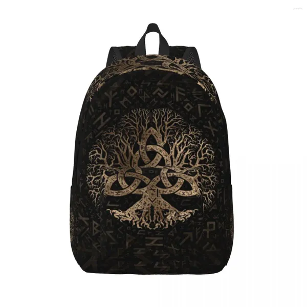 Mochila Árvore da Vida com Triquetra na tela Futhark para meninos meninas Viking Norse Yggdrasil College School Travel Bags Bookbag