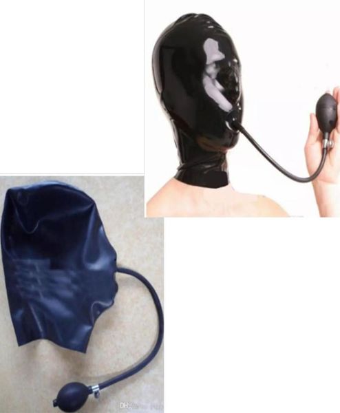 Neue 100 Latex -Motorhaube -Fetisch -Maske mit aufblasbarem GAGS012342825438