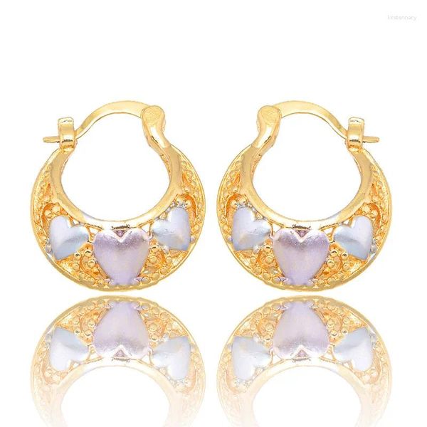 Hoop Ohrringe Trendy 18K Gold plattiert Kupfer runden Herz farbenfrohe Ohrhörer Frauen Modeaccessoires Hochzeitsfeier Geburtstagsgeschenk