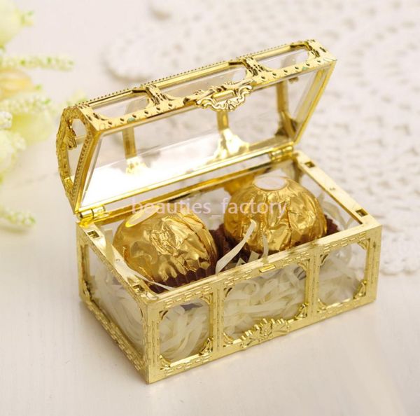 Plastik Gold Candy Box Zartes romantisches Speicher Geschenkwrap Hochzeit Geschenke Kisten Party liefert Golden oder Silber mittelgroß7305805