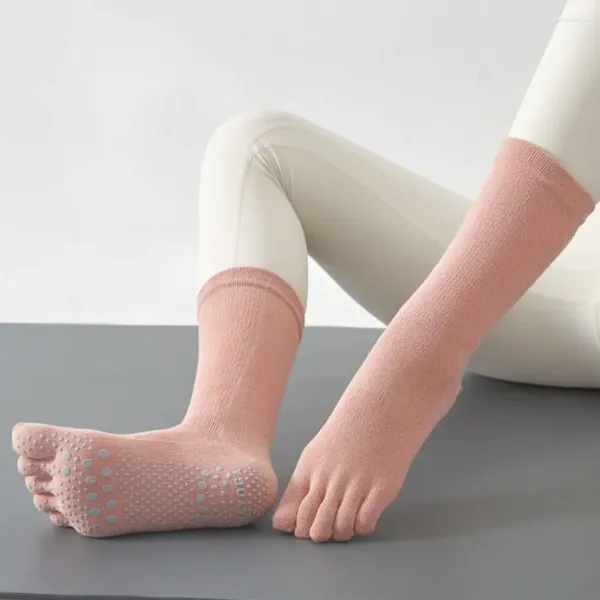 Frauen Socken Silikon Anti-Rutsch-Yoga fünf Finger mittelschwerer Sport Pilates getrennt Elastizität Baumwoll-Fitnessstudio