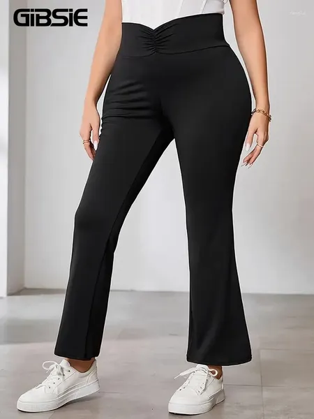 PANTS GIBSIE Plus size Casual Solid High High Ruched Woman Black Office Elegant Office Ladies Fram Summer per donne