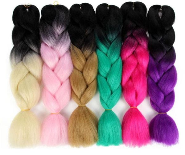 5 PCs Kanekalon Synthetic Hair Jumbo Braid Crochet Hair Extensions Dois Tom ombre Braiding Hair 24 polegadas 100gpack7367150