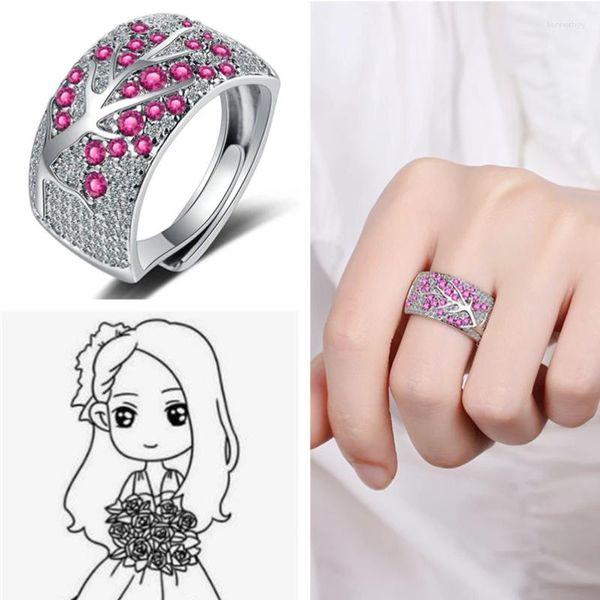 Anelli a grappolo Arrivo Lady Silver 925 Ring per accessori per matrimoni da sposa alberi verdi cristallini lucenti Donne gioielli con pietre